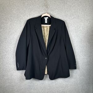 Catherines Blazer Women 0X 14/16W Black One Button Office Minimalist Luxury